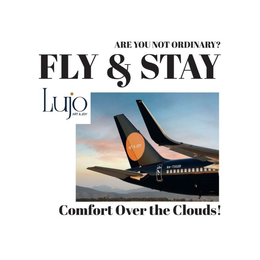 Mark drawing for ARE YOU NOT ORDINARY? FLY & STAY LUJO ART & JOY COMFORT OVER THE CLOUDS!