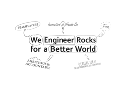 Mark drawing for FUN CARING FOR THE ENVIRONMENT & OUR COMMUNITIES AMBITIOUS & ACCOUNTABLE TEAMPLAYERS WE ENGINEER ROCKS FOR A BETTER WORLD INNOVATIVE & HANDS-ON