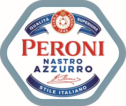 Mark drawing for QUALITÀ PERONI 1846 BIRRA O N I P E R SUPERIOR PERONI NASTRO AZZURRO G PERONI STILE ITALIANO
