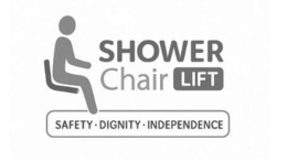 Mark drawing for SAFETY · DIGNITY · INDEPENDENCE SHOWER CHAIR LIFT