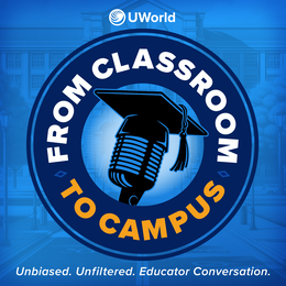 Mark drawing for FROM CLASSROOM TO CAMPUS UWORLD UNBIASED. UNFILTERED. EDUCATOR CONVERSATION.