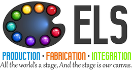 Mark drawing for ELS PRODUCTION FABRICATION INTEGRATION ALL THE WORLD'S A STAGE, AND THE STAGE IS OUR CANVAS.