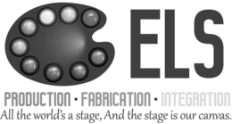 Mark drawing for ELS PRODUCTION FABRICATION INTEGRATION ALL THE WORLD'S A STAGE, AND THE STAGE IS OUR CANVAS.