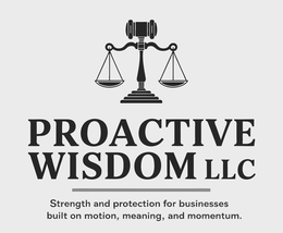 Mark drawing for PROACTIVE WISDOM LLC STRENGTH AND PROTECTION FOR BUSINESSES BUILT ON MOTION, MEANING, AND MOMENTUM.