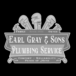 Mark drawing for EARL GRAY & SONS PLUMBING SERVICE FAMILY OWNED SINCE 1955 COMFORT RELIABILITY PEACE OF MIND
